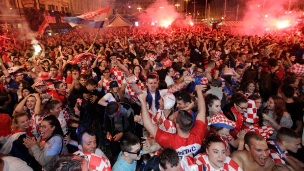 Croats celebrate the semi final win in Zagreb.
