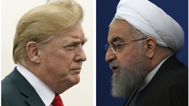 US President Donald Trump, left, and Iranian President Hassan Rouhani on right. 