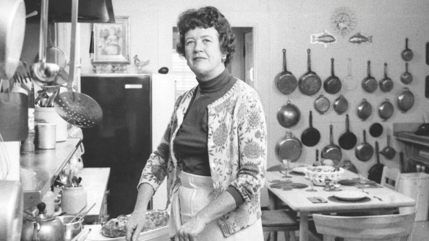 Julia Child in her kitchen.