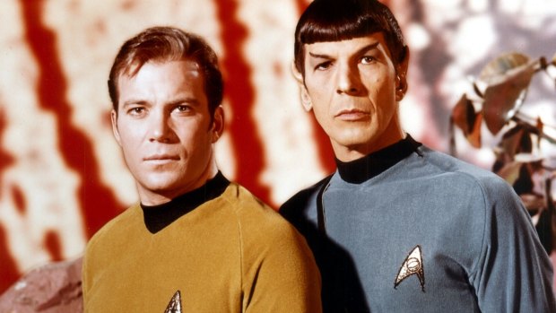 William Shatner as Captain Kirk (left) with Leonard Nimoy as Mr Spock, in Star Trek.