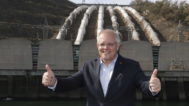 Prime Minister Scott Morrison at the Snowy Hydro power station in Tumut.