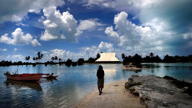 Climate Change and rising sea levels in Kiribati Islands in the Pacific Ocean.