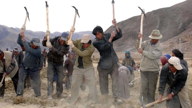 Farmers in Tibet: In the first seven months of this year over 500,000 rural Tibetan labourers have been pushed into military-style training centres.