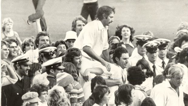 Dennis Lillee is chaired off the MCG after the Centenary Test