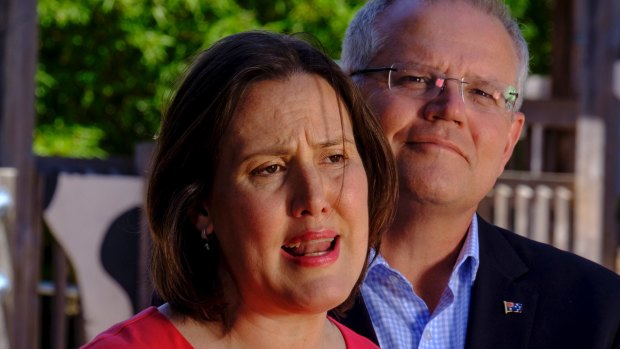 Federal cabinet minister Kelly O'Dwyer and the Australian Prime Minister Scott Morrison, give a media conference in Malvern