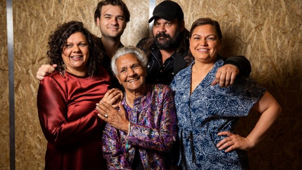 Indigenous film and television pioneer Freda Glynn (centre) with filmmaking family incuding Erica Glynn, Dylan River, Warwick Thornton and Tanith Glynn-Maloney. 