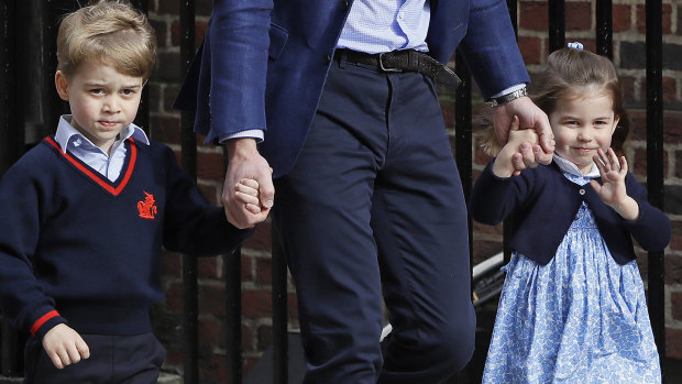 Prince George and Princess Charlotte arrive to meet their new baby brother.