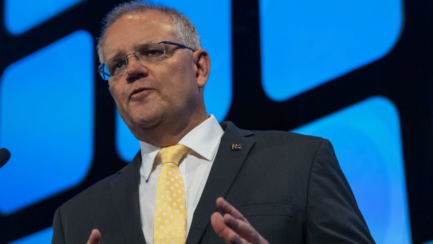 Prime Minister Scott Morrison speaking at the AFR business summit in Sydney on Tuesday.