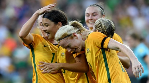 Sam Kerr scored two in the Matildas' rout of Vietnam.