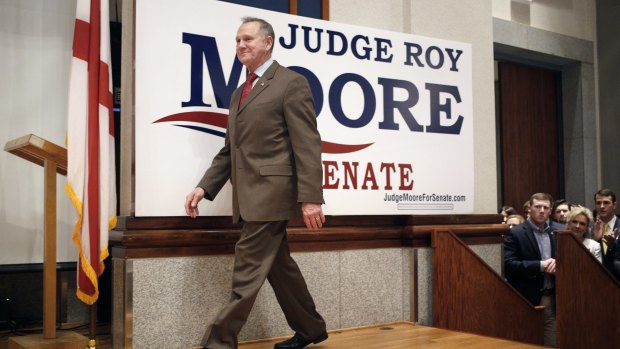 Roy Moore, a Republican from Alabama, walks onstage during an election night party in Montgomery, Alabama, last year. He lost.