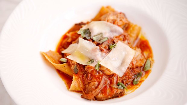 Pappardelle with braised pork, oregano and shaved parmesan at Rosetta in Southbank.