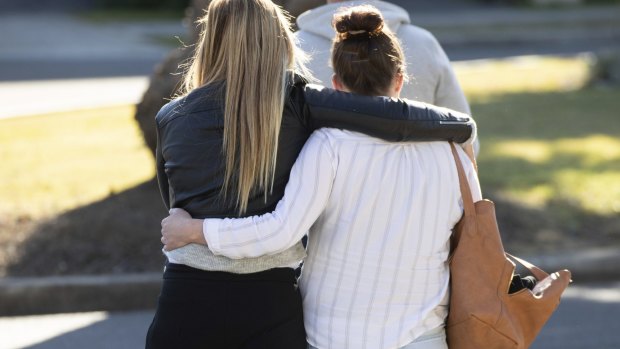 William's biological grandmother and mother outside the Coroners Court on the first day of the inquest.