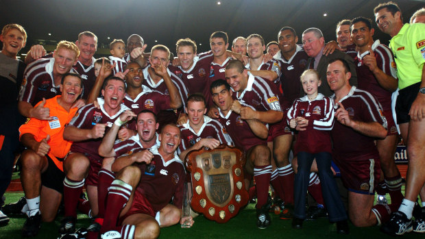 Back from the brink: Queensland celebrate a remarkable series win in Brisbane in 2001.