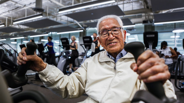 Henry Tseng works out at the Collins & Katz Family YMCA in July 2018. 