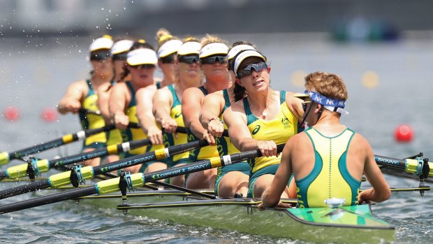 Molly Goodman competing in the women’s eight in Tokyo.