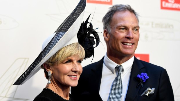 Former foreign minister Julie Bishop and 'boyfriend' David Panton in the Emirates marquee on Derby Day.
