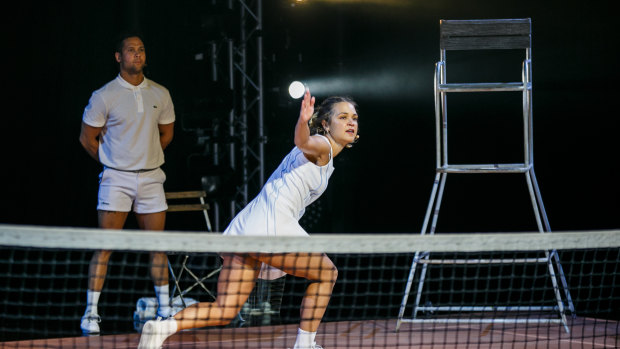 Tuuli Narkle as Evonne Goolagong Cawley, with Kyle Shilling in Sunshine Super Girl.