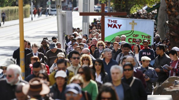Way of the Cross Walk through the streets of Melbourne on Good Friday in 2015.