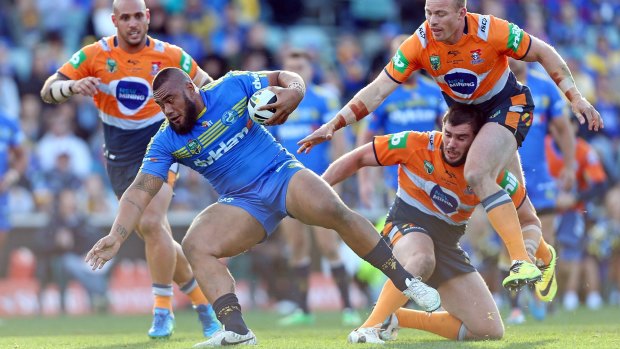 Back home: Junior Paulo makes his return for the Eels in a trial on Friday night.