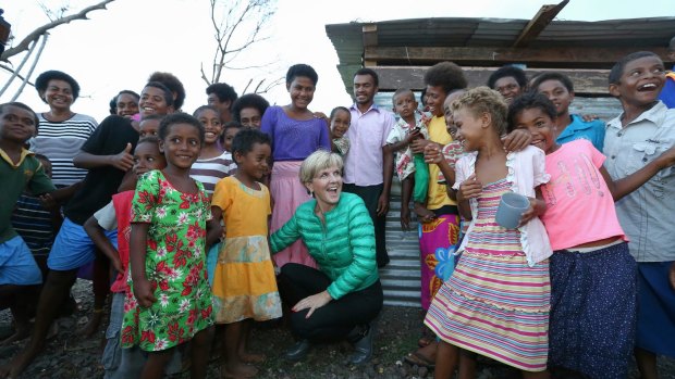 Minister for Foreign Affairs Julie Bishop meets Fijians affected by Cyclone Winston in 2016.
