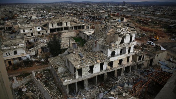 This January 2018 photo shows the destruction of the Ramouseh neighbourhood in eastern Aleppo, Syria. 