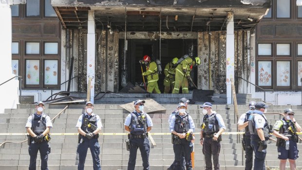 Protesters set the front of the Old Parliament House alight last last year.