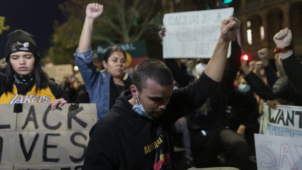 Protesters rally in Sydney this week against Aboriginal deaths in custody and in solidarity with protests across the US following the killing of unarmed black man George Floyd at the hands of a police officer. 