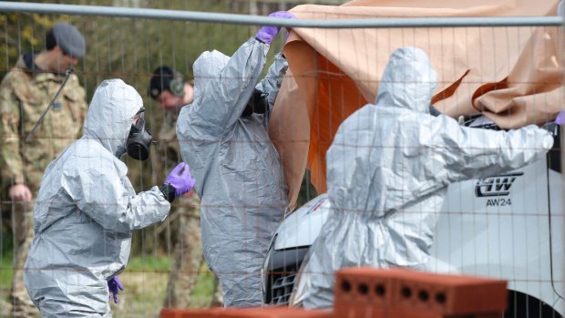 Soldiers wearing protective clothing as part of the investigation into the nerve agent attack on Russian double agent Sergei Skripal.