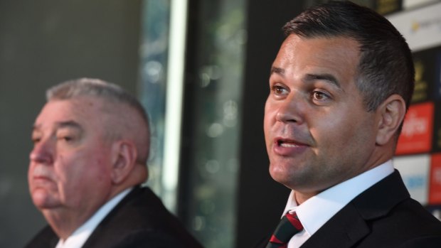 Parting way: Anthony Seibold (right) is set to leave Souths and join Brisbane for the 2020 season.