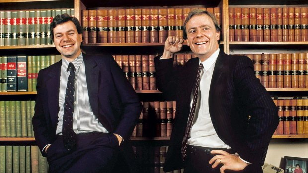 Victorian Liberal Party president Michael Kroger and the candidate for Higgins, Peter Costello, in 1989. 