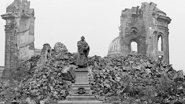 The Frauenkirche in Dresden in 1967. It was bombed by the Allies in World War II and deliberately left in ruins until after the reunification of Germany.