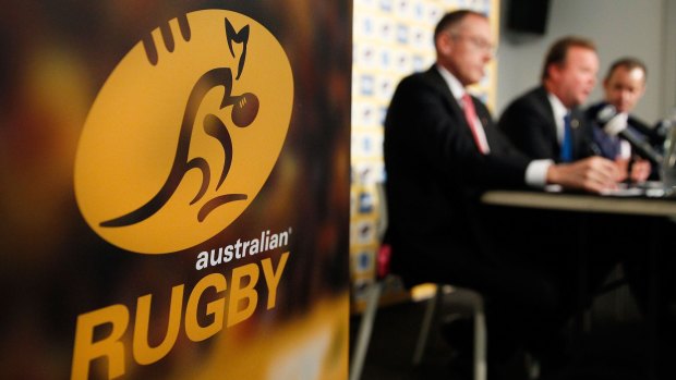 December 2015: Fox Sports boss Patrick Delany, Bill Pulver and Ten boss Paul Anderson announce the $57 million per year broadcast deal at ARU headquarters. 