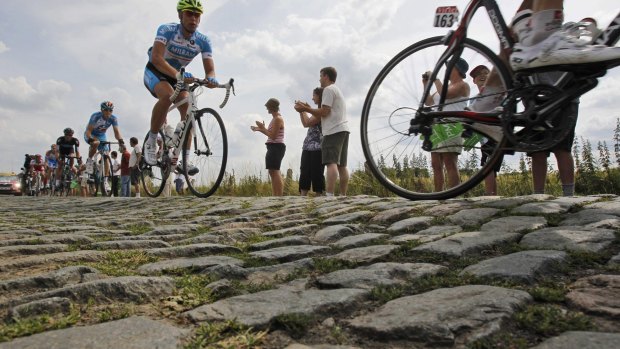 Rough going: Tour riders will have to negotiate cobbled sections such as this from the famed Paris-Roubaix classic.