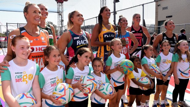 Looking forward: Super Netball's team captain's with members of Net Set Go ahead of their revamped second season.