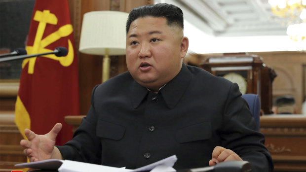 orth Korean leader Kim Jong Un speaks during a ruling party meeting on Sunday.