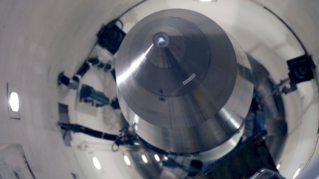 An inert Minuteman 3 missile is seen in a training launch tube at Minot Air Force Base, North Dakota.