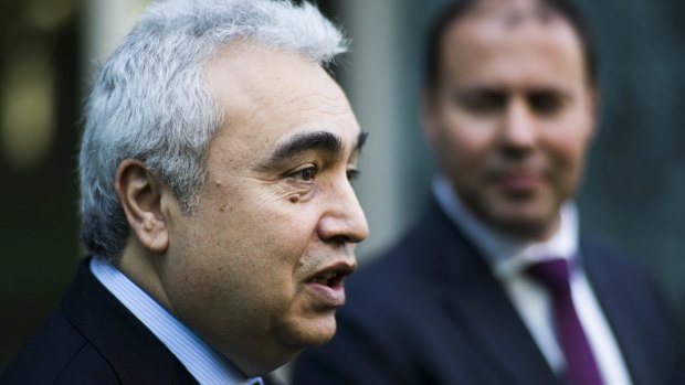 Executive Director of the International Energy Agency Dr Fatih Birol at a press conference in Canberra with Josh Frydenberg in 2016 when the current treasurer was serving as energy minister.