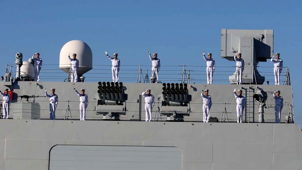 A Chinese navy ship approaches Iran's south-eastern port city of Chahbahar. On December 27, Iran's navy kicked off its first joint naval drill with Russia and China in the northern part of the Indian Ocean.