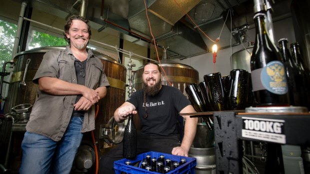 Wig and Pen brewers James Paisley and Justin Wilkes when the brewery started bottling its beer in 2017.