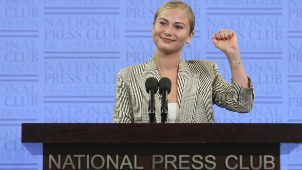 2021 Australian of the Year Grace Tame during her address to the National Press Club in March.