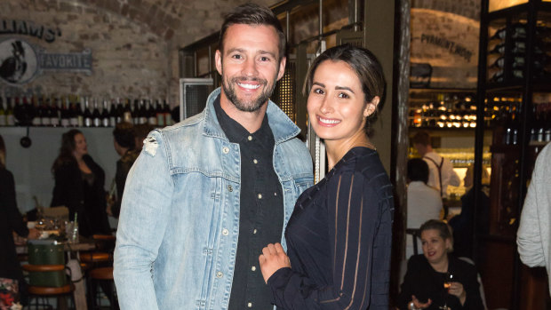 Kris Smith and his pregnant partner Sarah Boulazeris at the launch of Mister Percy on Tuesday.
