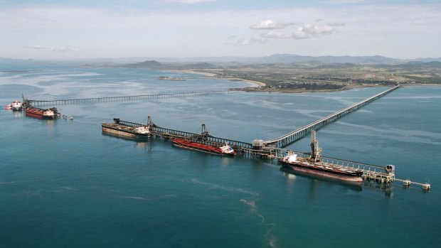 Coal carriers are loaded Dalrymple Bay Coal Terminal jetties near Mackay. 