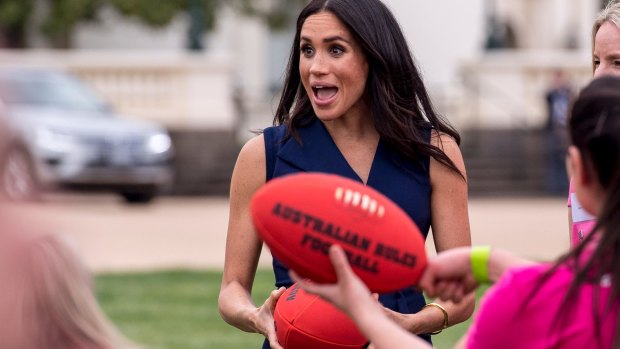 Meghan put her footy skills to the test.