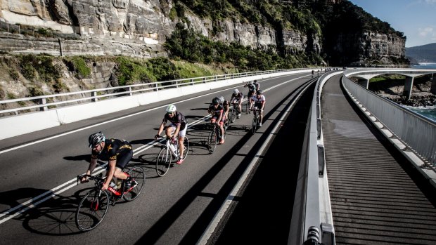 The Sea Cliff Bridge provides a stunning backdrop to the MS Sydney to the Gong bike ride.