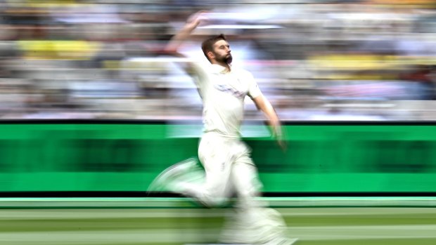 Mark Wood in full flight.