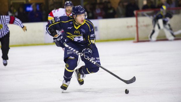 Brave's Kai Miettinen playing against Adelaide Adrenaline at the current ice rink in Phillip in 2016.