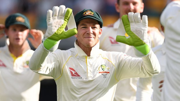 Tim Paine in happier times celebrating a wicket agains England.