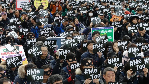 Demonstrators supporting the #MeToo movement stage a rally to mark the International Women's Day in Seoul, South Korea.