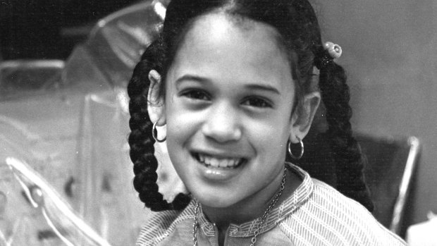 Kamala Harris as a child at her mother's lab in Berkeley, California.