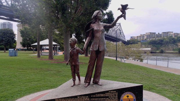 The statue and memorial at Kangaroo Point acknowledges the struggle and the arrival of the Vietnamese to a new home in Australia.